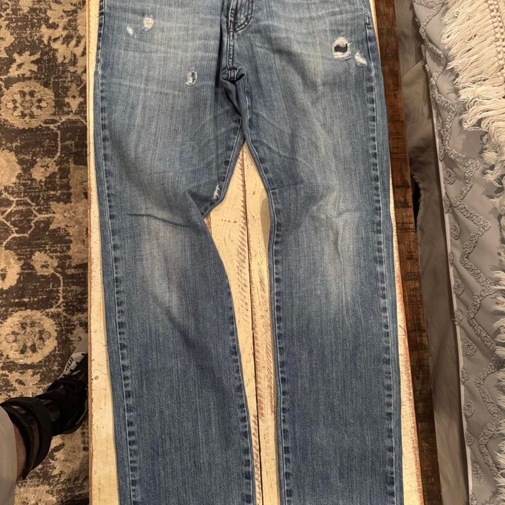 Versace Jeans Authentic Distressed Straight Leg Blue Denim Italian Made Size 34